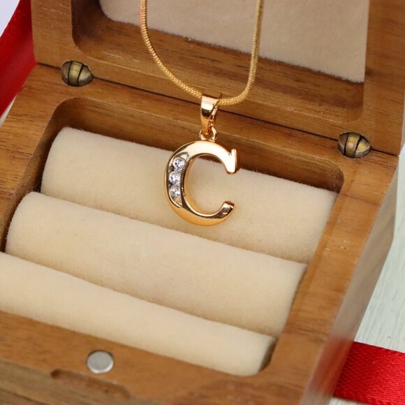 "Rose Gold Letter C Pendant with Crystals – 18K Gold Plated Charm, XPPT1352 - Picture 7 of 13